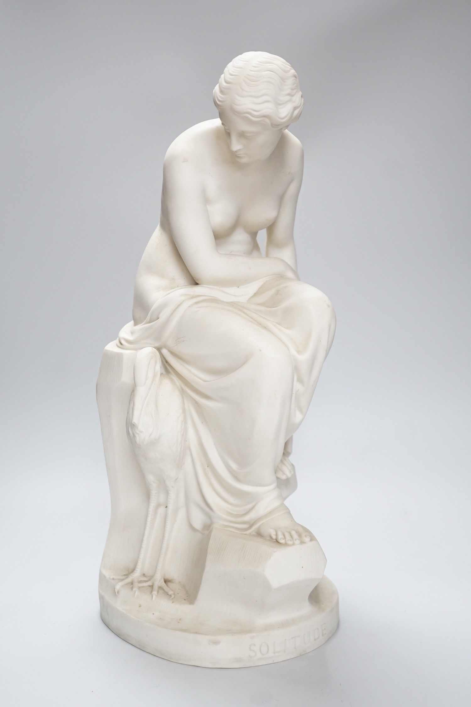 A Mintons Parian figure, Solitude, issued by the Art Union of London, after the original by John Lawlor, dated 1852, 47cm